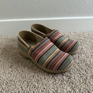 Dansko Vegan Cabana Multicolor Striped Woven Jute Heel Clogs Size 38/ US 7.5-8